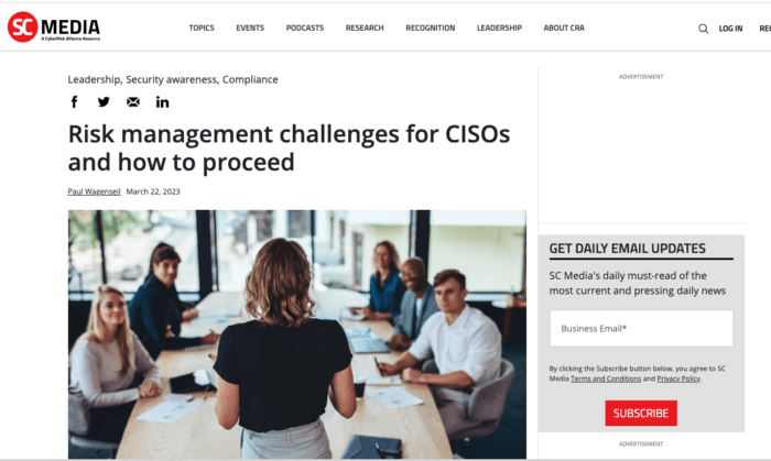 SC Media: Risk management challenges for CISOs and how to proceed