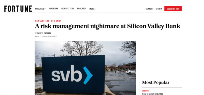 Fortune A risk management nightmare at Silicon Valley Bank
