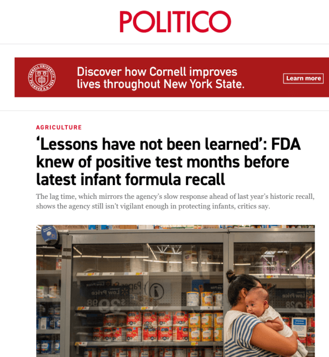 ‘Lessons have not been learned’: FDA knew of positive test months before latest infant formula recall