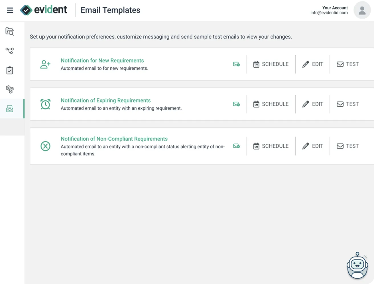Evident email templates dashboard